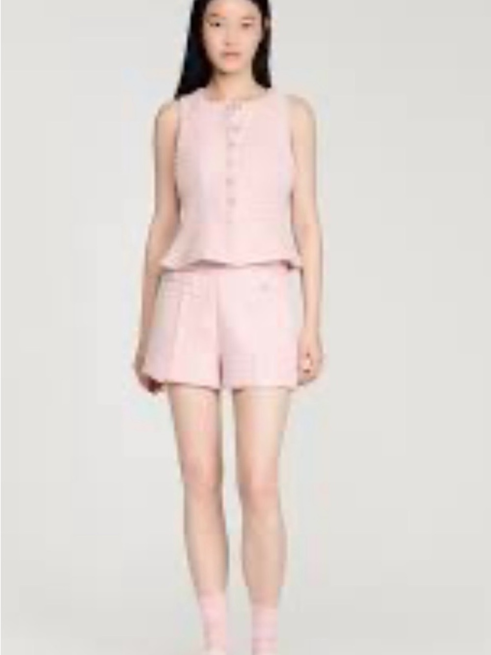 Sleeveless Pink Button-Front Top and Shorts Set